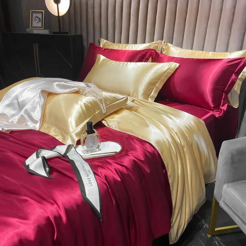 100% Mulberry Silk Bedding Set, 4pcs Duvet, Sheets, Pillowcases, King/Queen/Twin