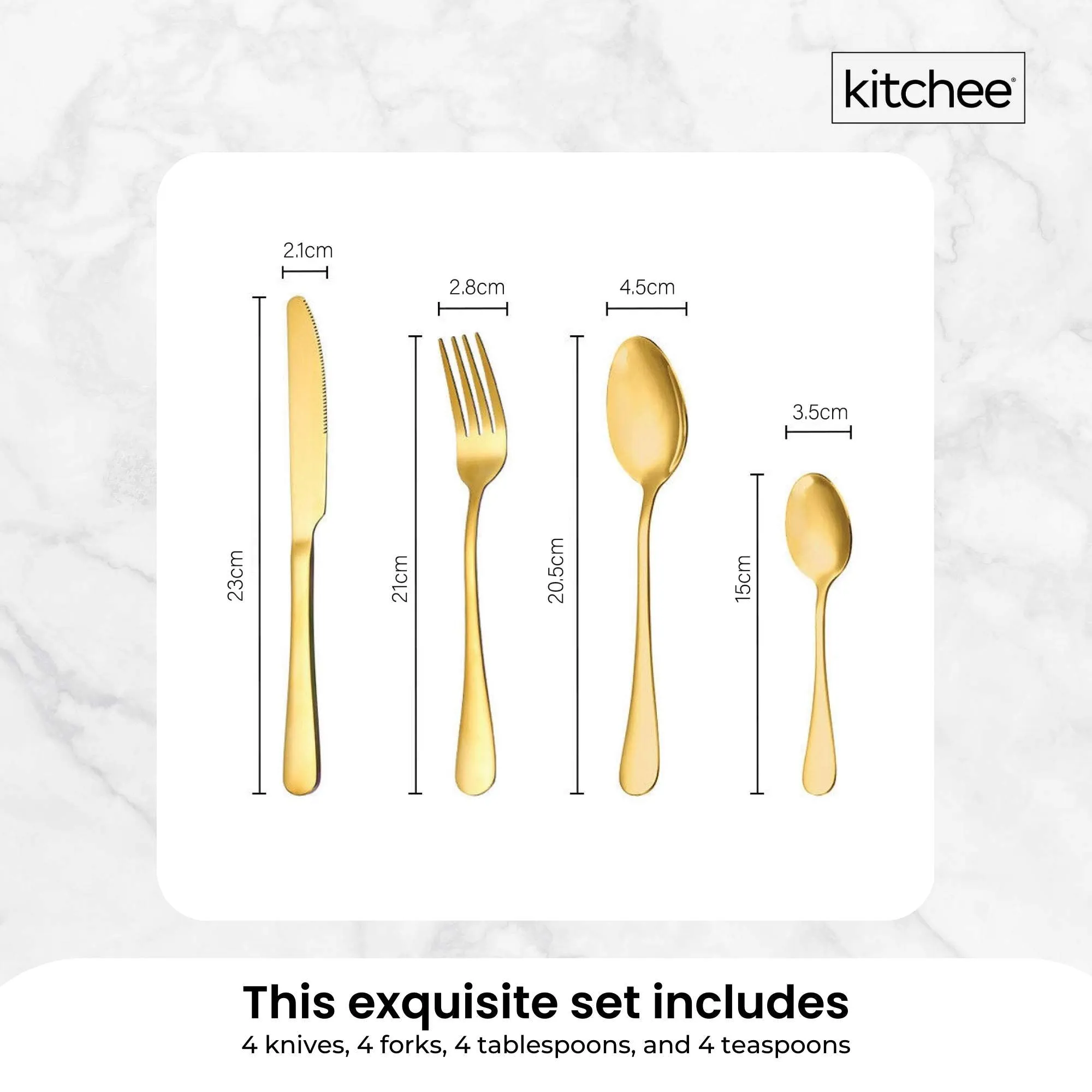 16-Piece Gold Cutlery Set | Stainless Steel Flatware | Knife, Fork, Spoon | Gift Box
