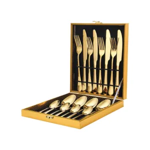16-Piece Gold Cutlery Set | Stainless Steel Flatware | Knife, Fork, Spoon | Gift Box