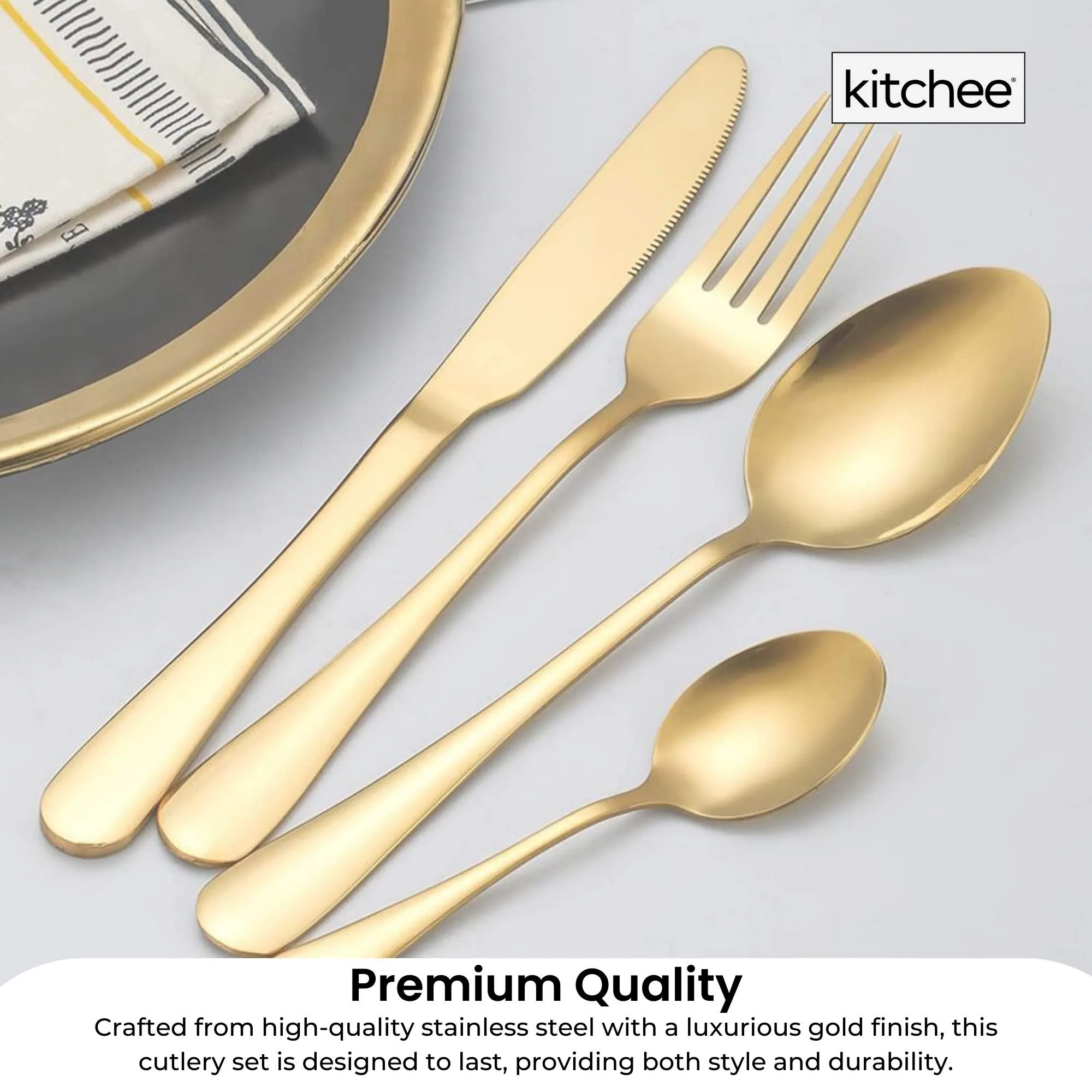 16-Piece Gold Cutlery Set | Stainless Steel Flatware | Knife, Fork, Spoon | Gift Box