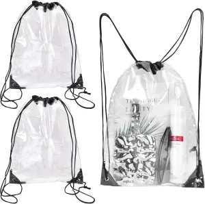2 Pack Waterproof Clear Stadium Approved Drawstring Bags - See Through PVC Backpack for Men and Women, Ideal for Concerts, Festivals, Sports