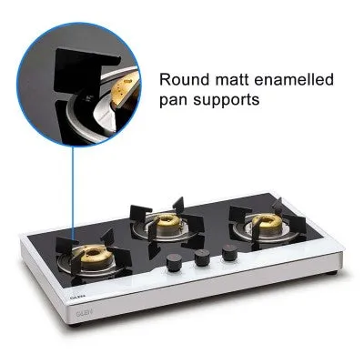 3 Burner Free Standing Glass Hob Forged Brass Burner with Flame Failure Device Auto Ignition (1073 FSFBBWFFDAI)