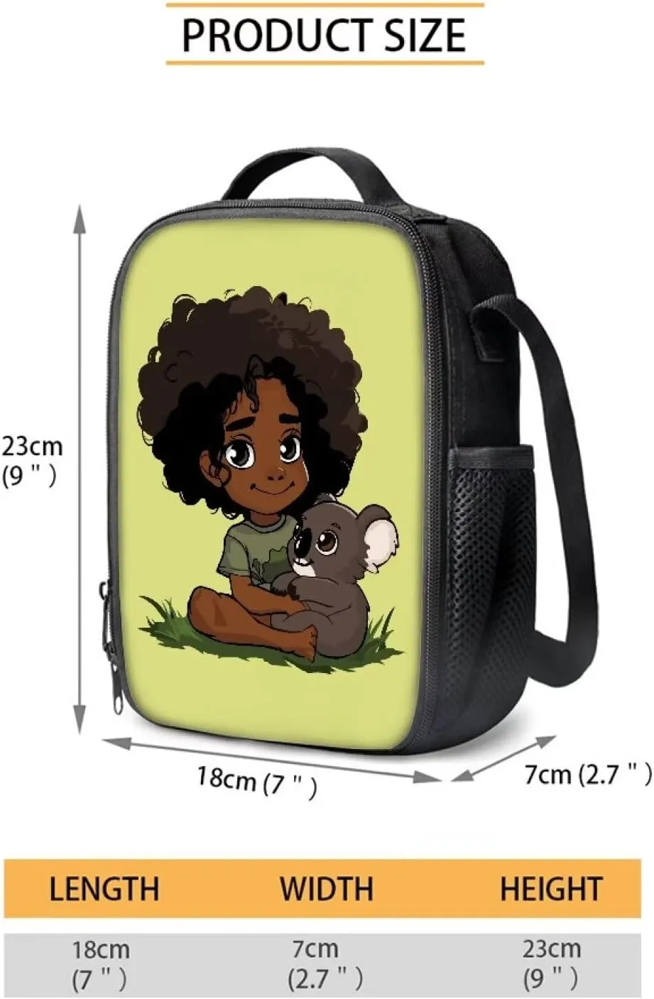 3 Piece Backpack Set for Girls African Girl Backpack Lunch Box Combo Kids Cute Koala Pen Case for Kids Insulated Lunch Bag and Large Bookbag for School and Travel