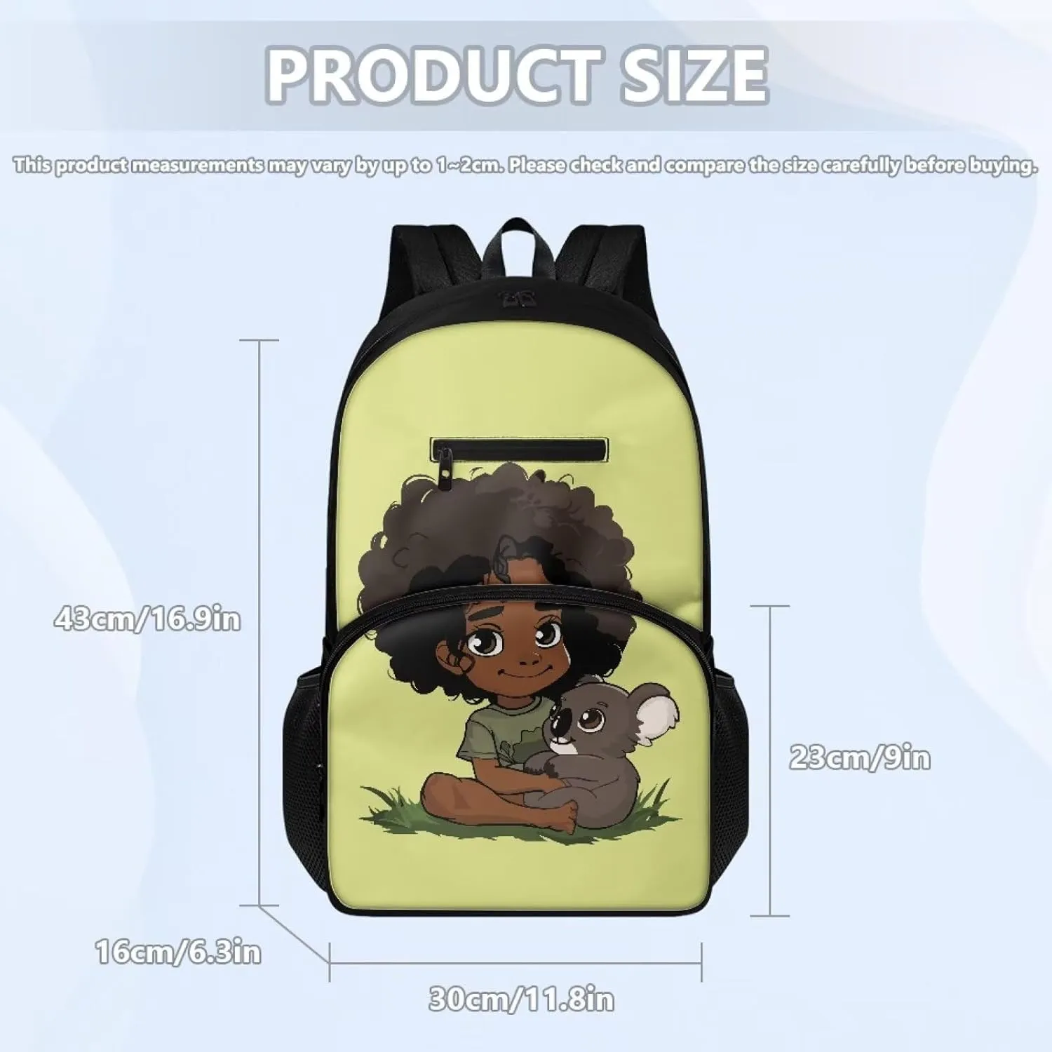 3 Piece Backpack Set for Girls African Girl Backpack Lunch Box Combo Kids Cute Koala Pen Case for Kids Insulated Lunch Bag and Large Bookbag for School and Travel