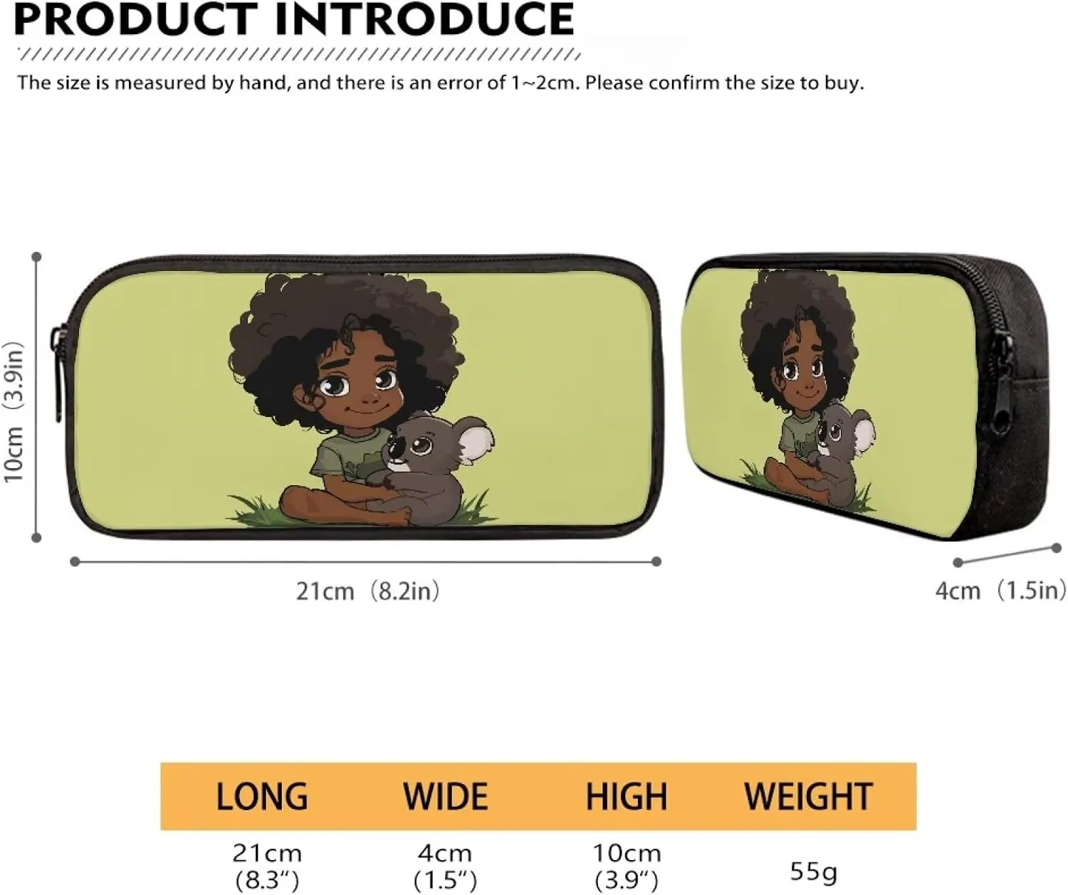 3 Piece Backpack Set for Girls African Girl Backpack Lunch Box Combo Kids Cute Koala Pen Case for Kids Insulated Lunch Bag and Large Bookbag for School and Travel