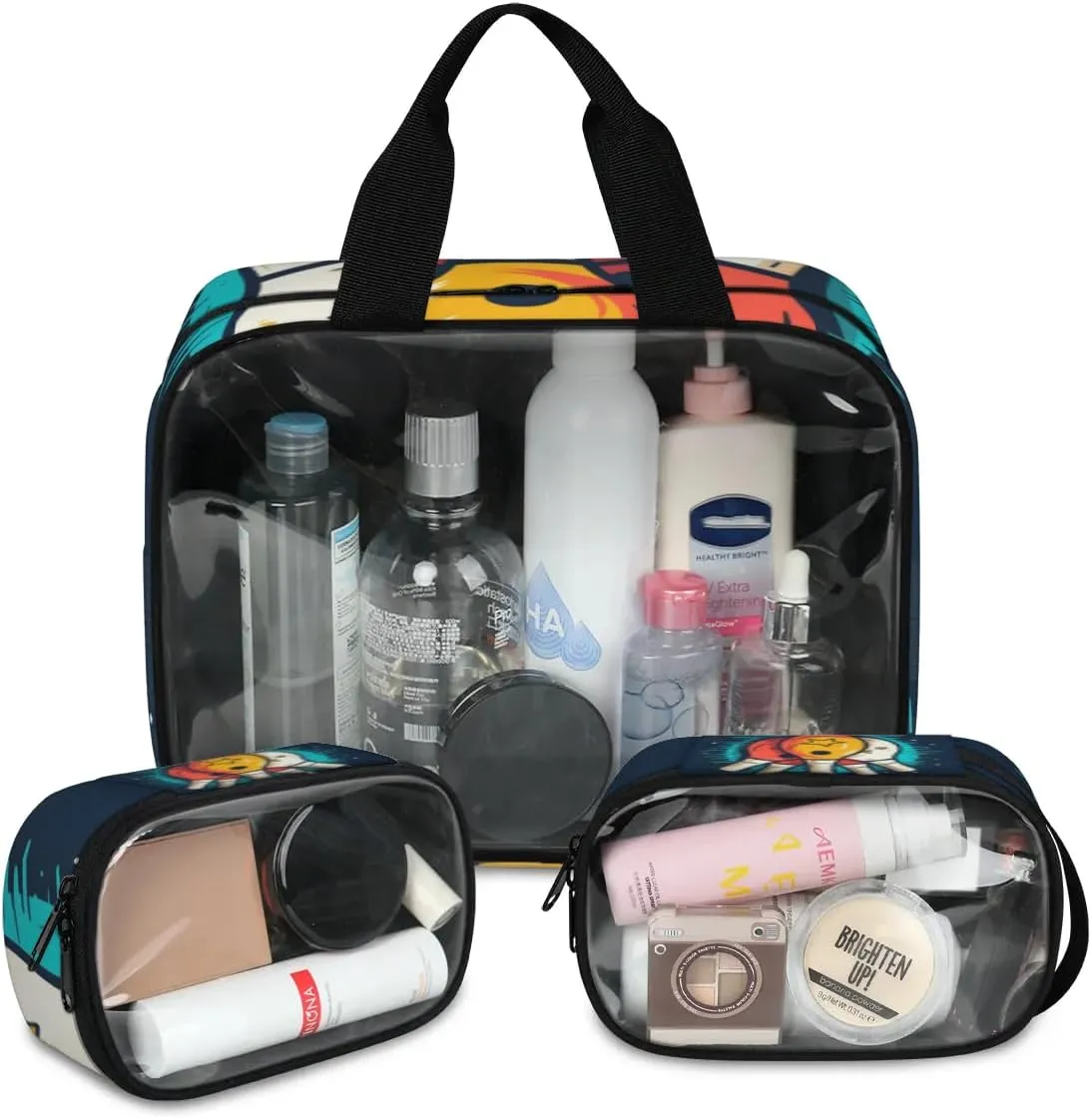 3 Piece Bowling Cosmetic Bag Translucent Cosmetic Bag Clear Storage Bags Portable Toiletry Bag Makeup Bags With Zipper PVC Cosmetic Pouch For Travel Camping