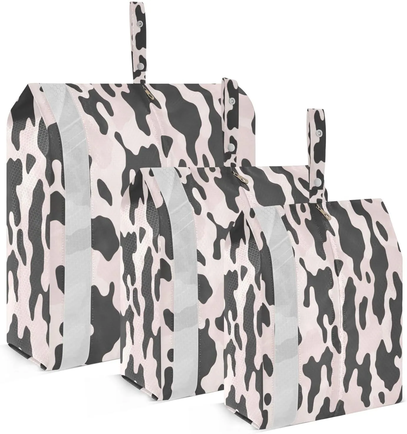 3 Set Travel Packing Cubes Lightweight Foldable Cow Print Black Pink Luggage Bags Organizers for Travel Accessories Travel Essentials