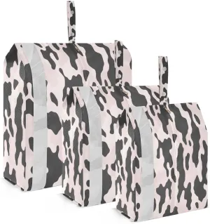 3 Set Travel Packing Cubes Lightweight Foldable Cow Print Black Pink Luggage Bags Organizers for Travel Accessories Travel Essentials