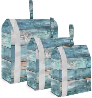 3 Set Travel Packing Cubes Lightweight Foldable Teal Color Wood Pattern Luggage Bags Organizers for Travel Accessories Travel Essentials