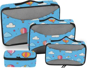 4 Pcs set organizers for travel Mesh Travel Essentials Blue Sky Hot Air Balloon expandable cubes for diaper bag