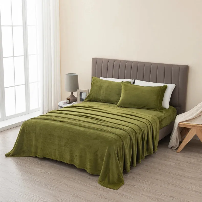 4-Piece Solid Plush Sheet - Velvet Luxe Collection Olive