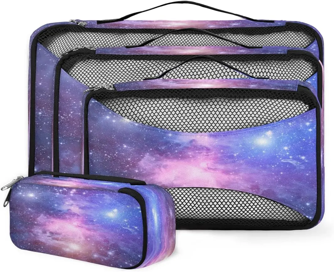 4 Set Packing Cubes Galaxy Starry Sky Travel Accessories Mesh Organizer Bag Luggage Travel Essentials for Carry on Suitcases
