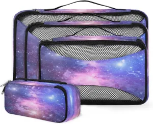 4 Set Packing Cubes Galaxy Starry Sky Travel Accessories Mesh Organizer Bag Luggage Travel Essentials for Carry on Suitcases