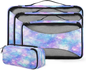 4 Set Packing Cubes Stars Galaxy Pattern Travel Accessories Mesh Organizer Bag Luggage Travel Essentials for Carry on Suitcases