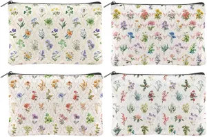 4Pcs Flowers Makeup Bags 5.91x9.06 inch Canvas Cosmetic Bags Floral Bags with Zipper Polycotton Travel Toiletry Pouches for Women Party Shopping Home Travel Accessories