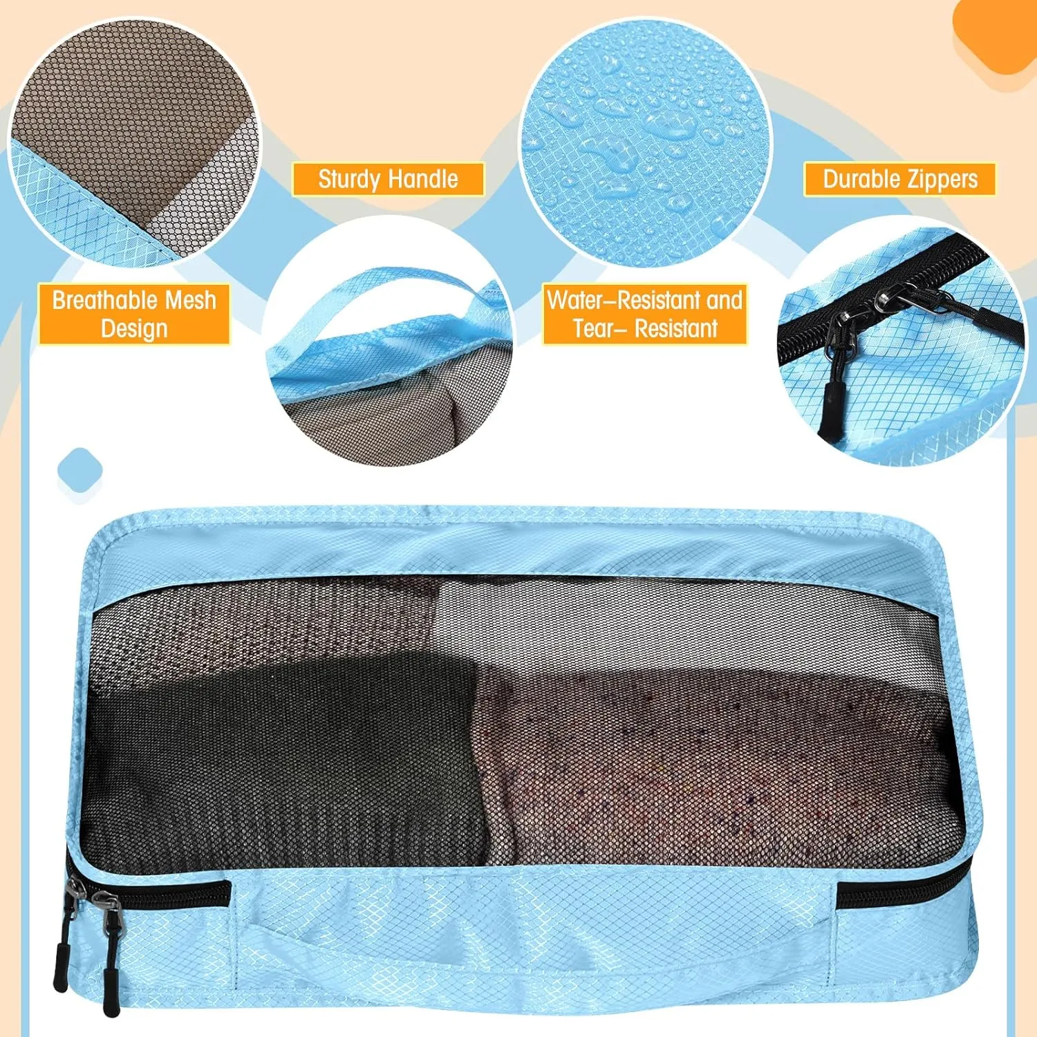5 Pcs Packing Cubes for Suitcase Large Travel Cubes Carry on Luggage Organizer Bags for Clothes Accessories(M,Pastel)