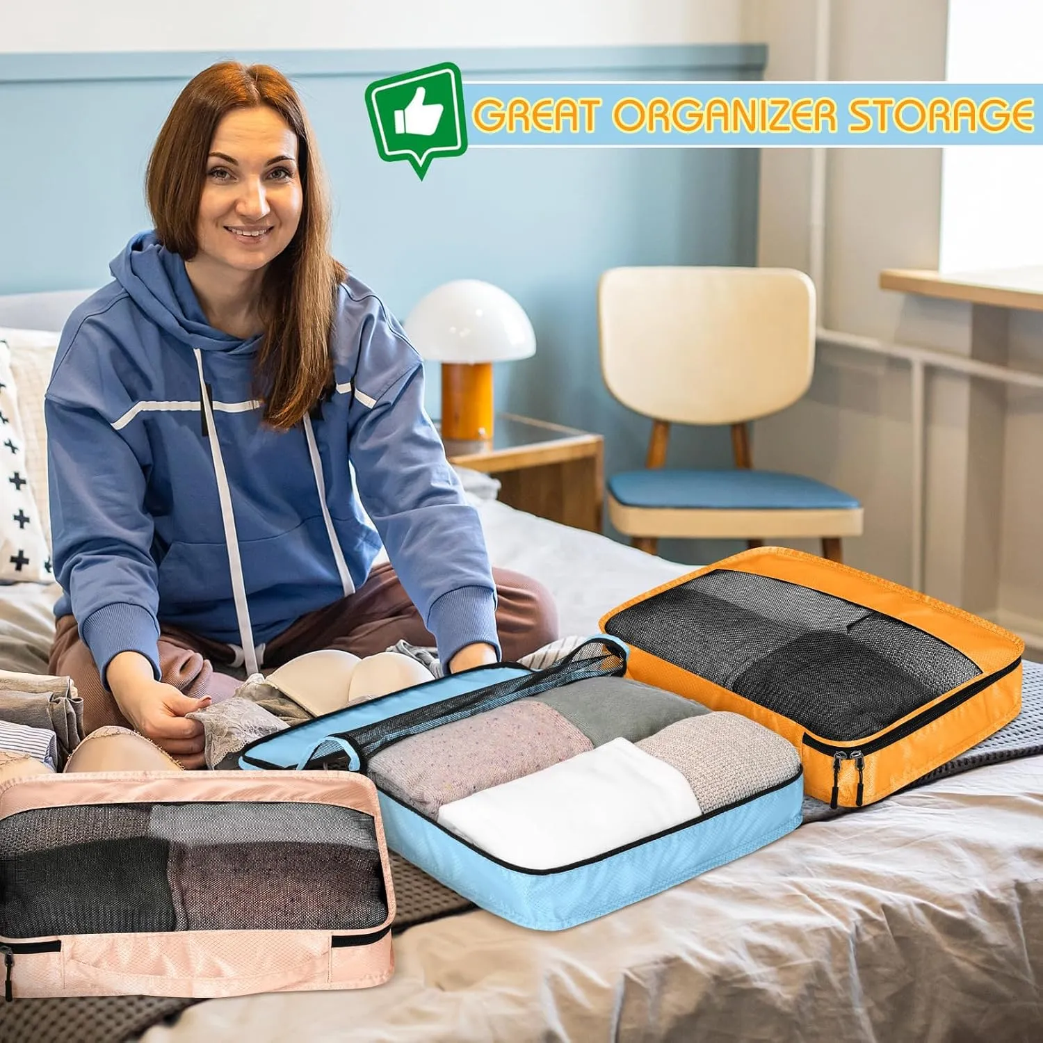 5 Pcs Packing Cubes for Suitcase Large Travel Cubes Carry on Luggage Organizer Bags for Clothes Accessories(M,Pastel)