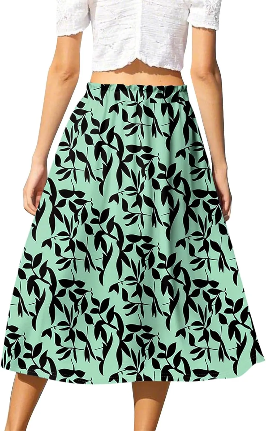 ADHOWBEW Boho Skirts for Women Cute Beach Plus Size Ruffle Trendy A Line Midi Length High Waisted Casual Flowy Spring Skirts
