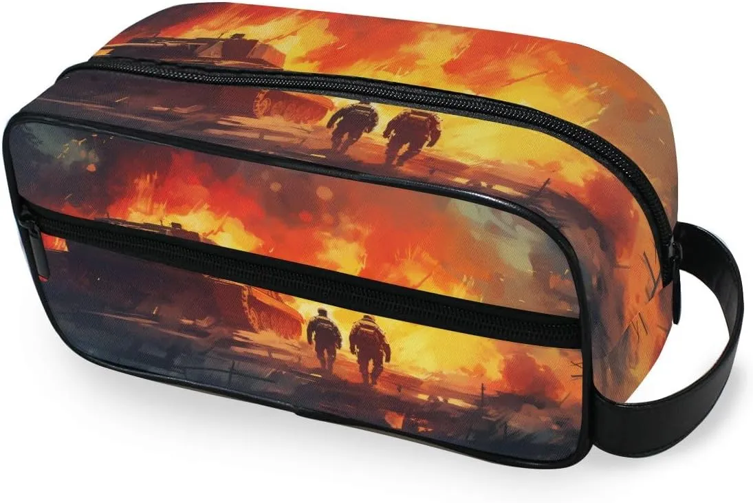 ALAZA Travel Toiletry Bag Hanging Dopp Kit Shaving Bag Large War Fire Toiletries Organizer Accessories Bags for Men Women