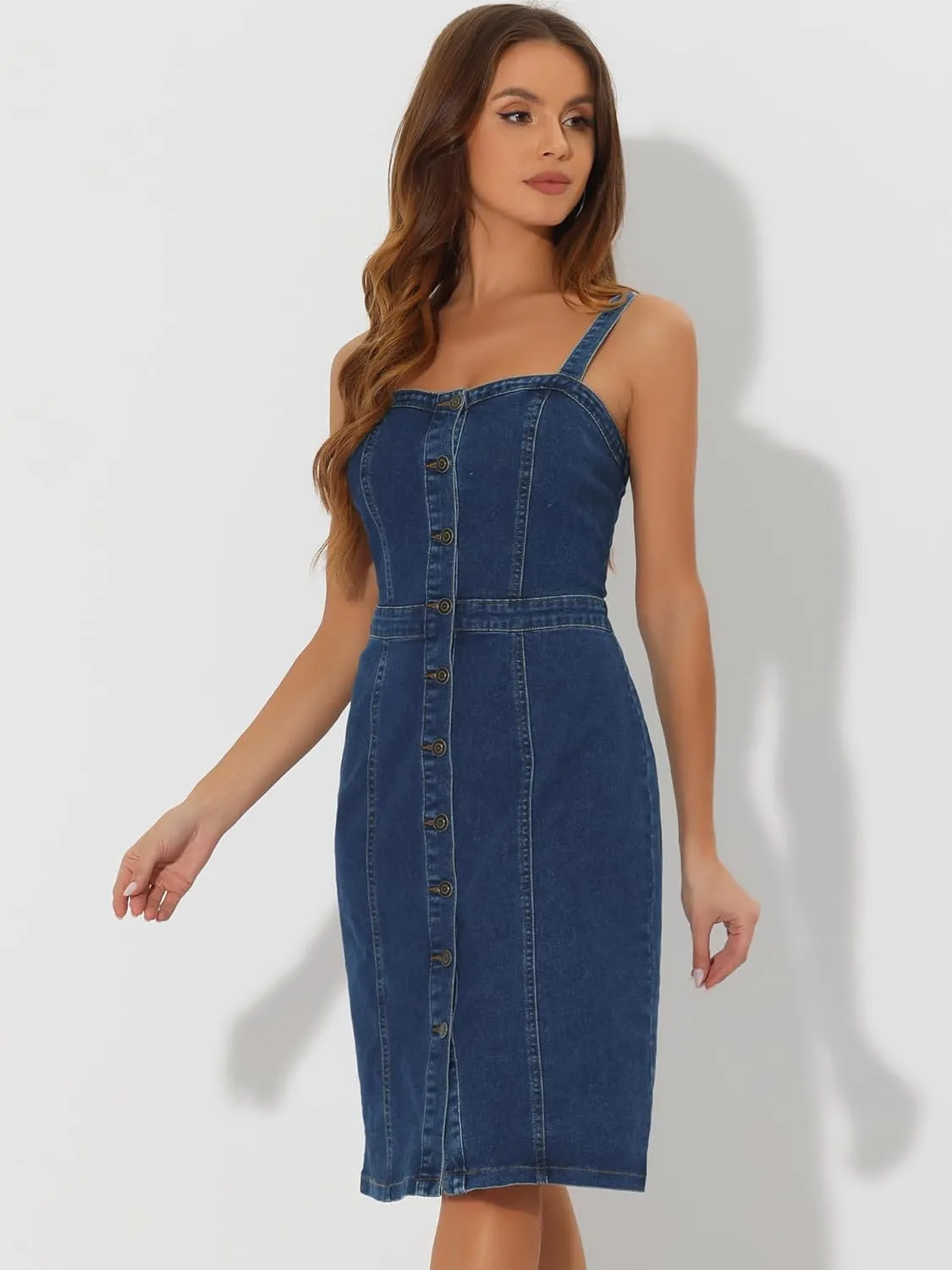 Allegra K Button Down Denim Dress for Women's Summer 2025 Sleeveless Sweetheart Neck Jeans Dresses