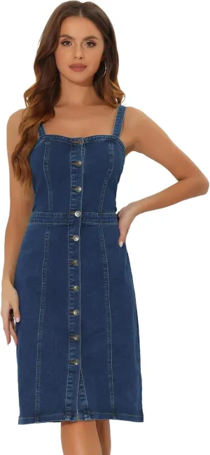 Allegra K Button Down Denim Dress for Women's Summer 2025 Sleeveless Sweetheart Neck Jeans Dresses