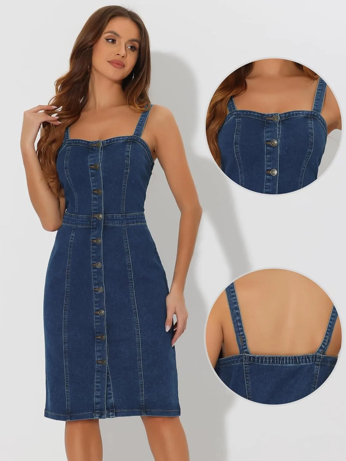Allegra K Button Down Denim Dress for Women's Summer 2025 Sleeveless Sweetheart Neck Jeans Dresses