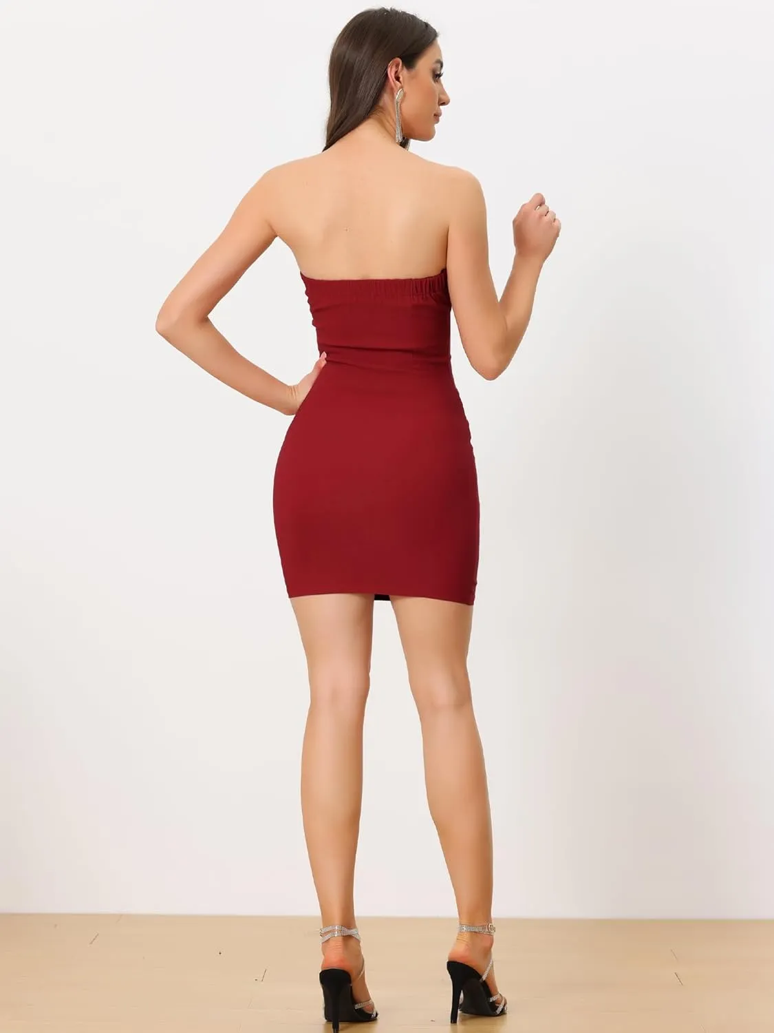 Allegra K Women's Sexy Party Mini Dress Sweetheart Neck Slim Fit Bodycon Strapless Dresses