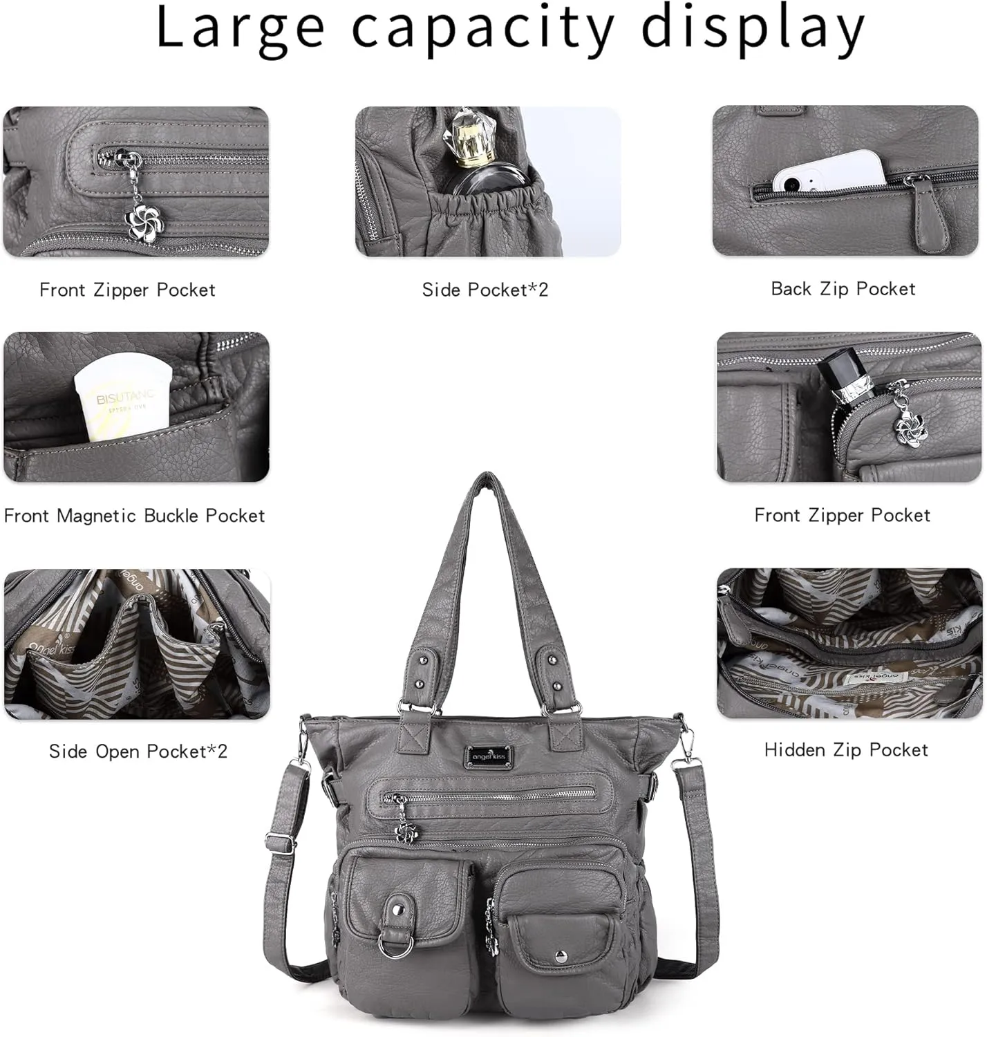 Angelkiss Purses Handbags for Women PU Tote Satchel Bags for Women Pockets Shoulder Bags