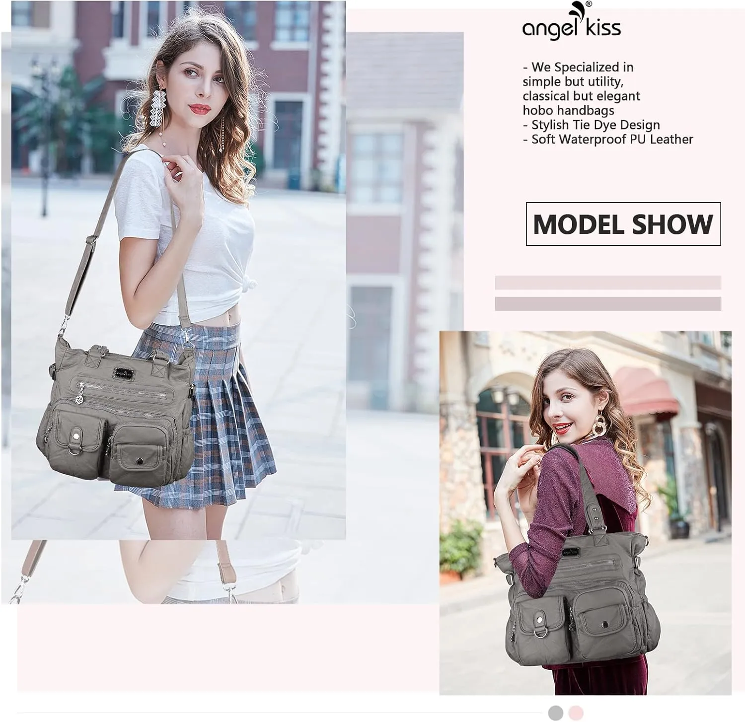 Angelkiss Purses Handbags for Women PU Tote Satchel Bags for Women Pockets Shoulder Bags