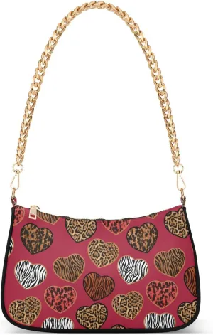 Animal Textured Heart Shapes Shoulder Handbags for Women Travel Hobo Tote Handbag Women Gold Chain Shoulder Bags Purse with Zipper Closure