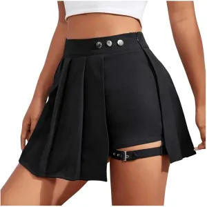 Asymmetrical Skirts for Women High Waisted Mini Length Casual Skirt with Leg Strap Detail and Lightweight Stretch
