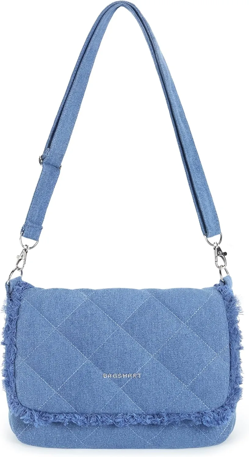 BAGSMART Denim Purse Crossbody Bag for Women Jean Canvas Shoulder Bag Purse Handbag Retro Blue Tote Bag with Adjustable Strap