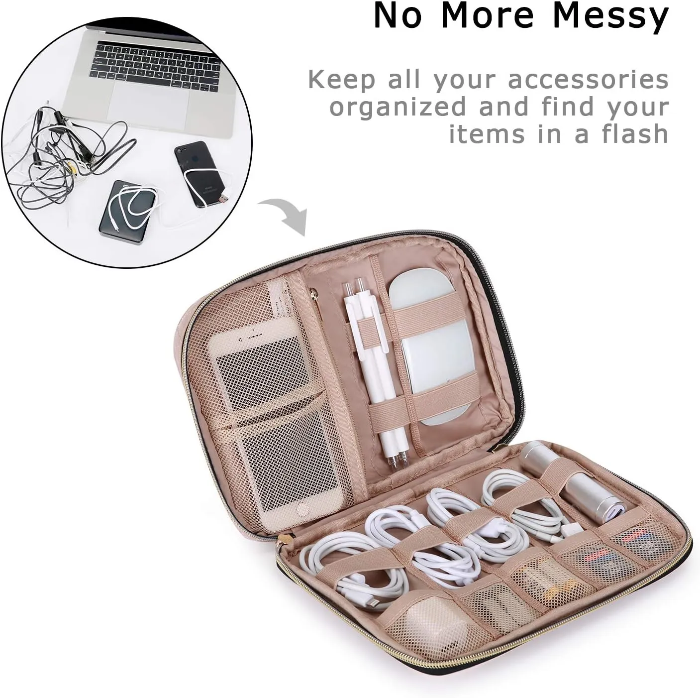 BAGSMART Large Electronics Organizer Travel Case, Travel Essentials, Cord Organizer Travel Cable Organizer Bag, Travel Accessories for Women, Pink