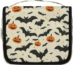 Bats Pumpkins Halloween Hanging Travel Toiletry Bag Cosmetic Bag Portable Wash Bag with Hook for Bathroom Accessories Toiletries Cosmetics