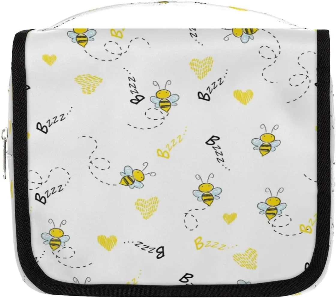 Bee Honey Cartoon Hanging Travel Toiletry Bag Cosmetic Bag Portable Wash Bag with Hook for Bathroom Accessories Toiletries Cosmetics