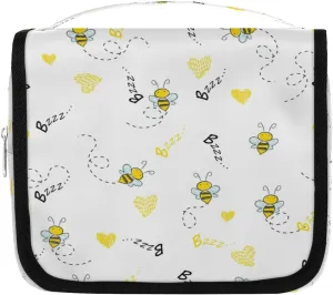 Bee Honey Cartoon Hanging Travel Toiletry Bag Cosmetic Bag Portable Wash Bag with Hook for Bathroom Accessories Toiletries Cosmetics