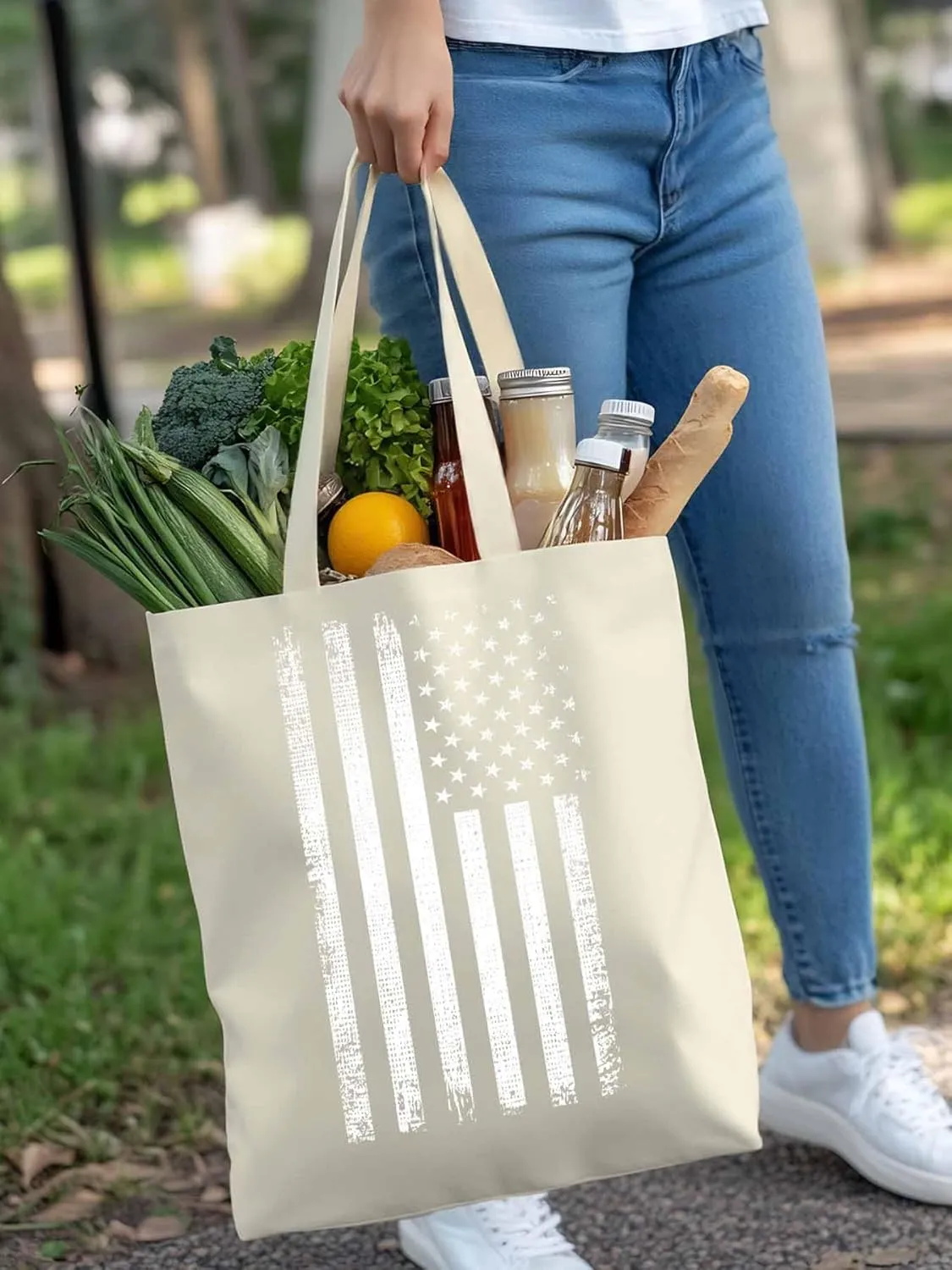 Black American Flag Canvas Tote Bag, Vintage Aesthetic Canvas Tote Handbags for Women Shoulder Bag