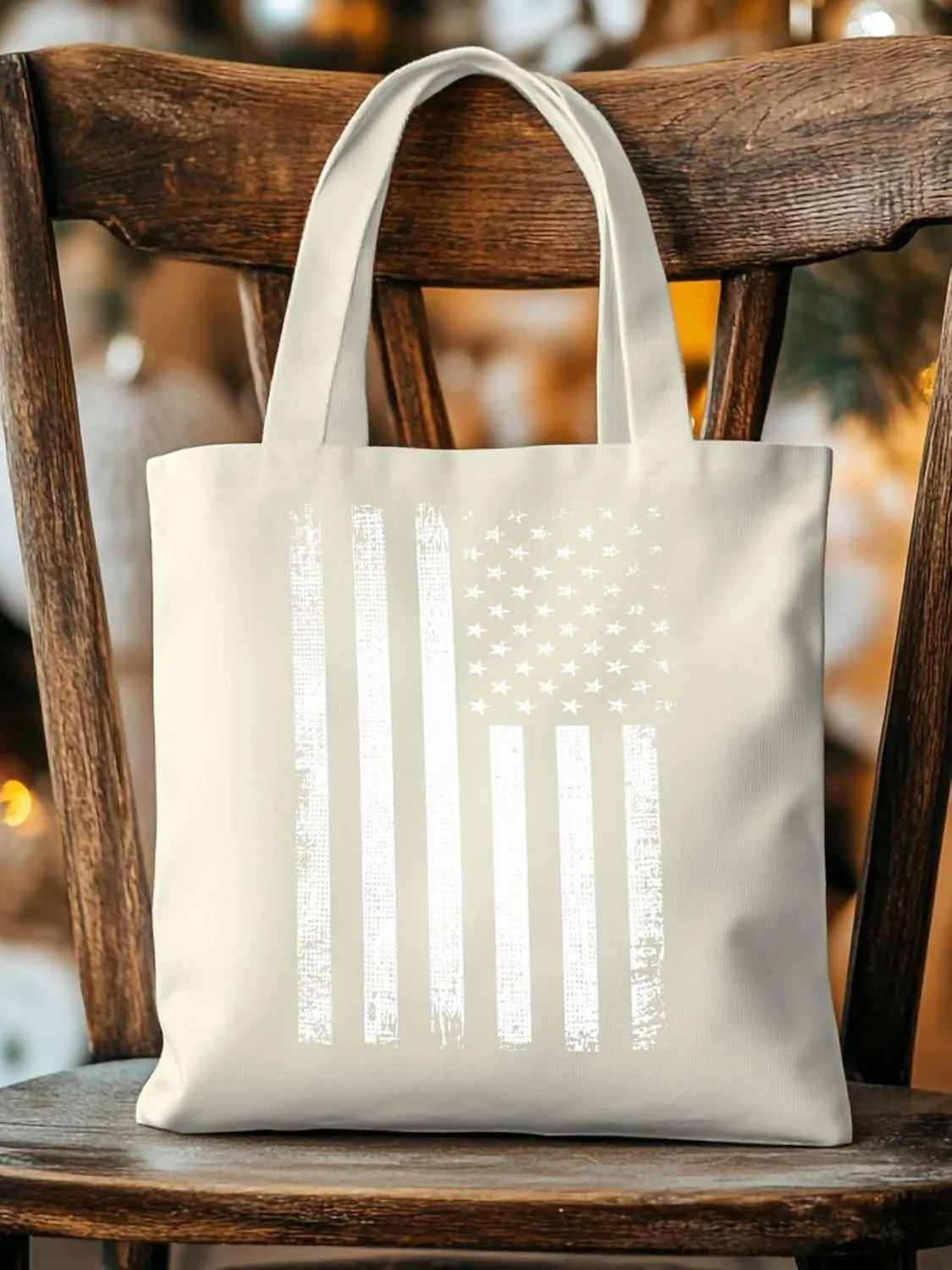 Black American Flag Canvas Tote Bag, Vintage Aesthetic Canvas Tote Handbags for Women Shoulder Bag