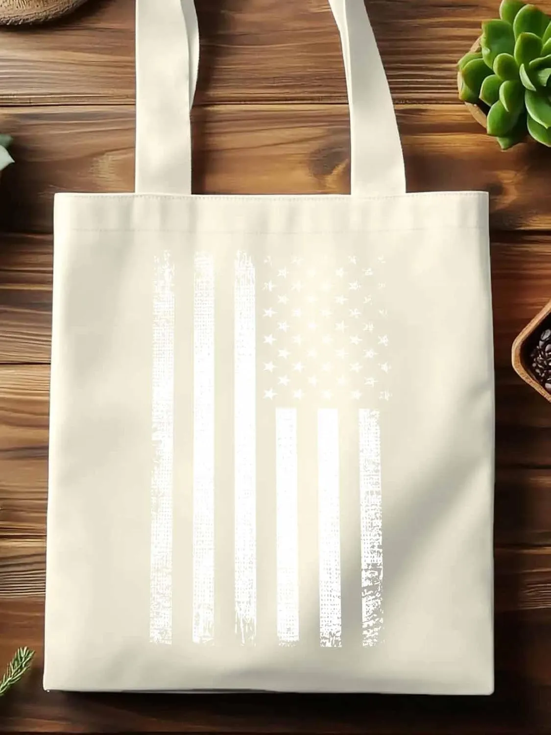 Black American Flag Canvas Tote Bag, Vintage Aesthetic Canvas Tote Handbags for Women Shoulder Bag