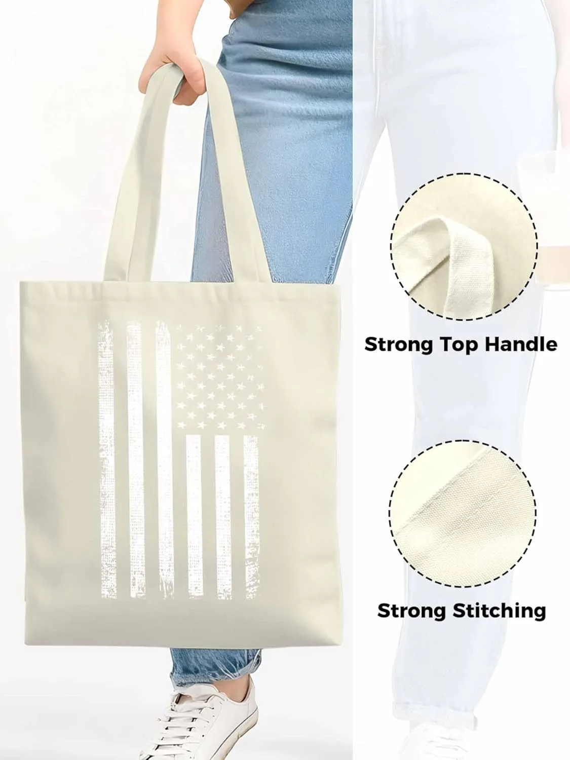 Black American Flag Canvas Tote Bag, Vintage Aesthetic Canvas Tote Handbags for Women Shoulder Bag