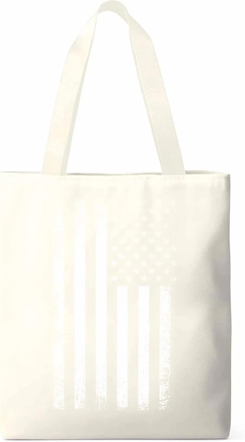 Black American Flag Canvas Tote Bag, Vintage Aesthetic Canvas Tote Handbags for Women Shoulder Bag