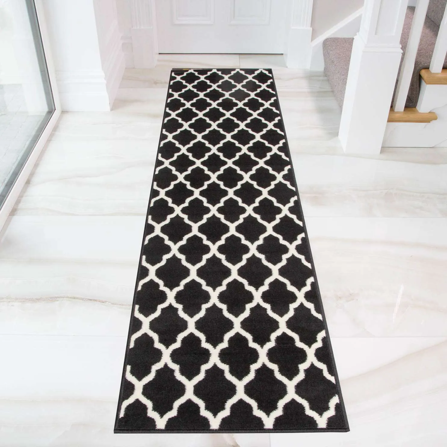 Black Moroccan Trellis Living Room Rug
