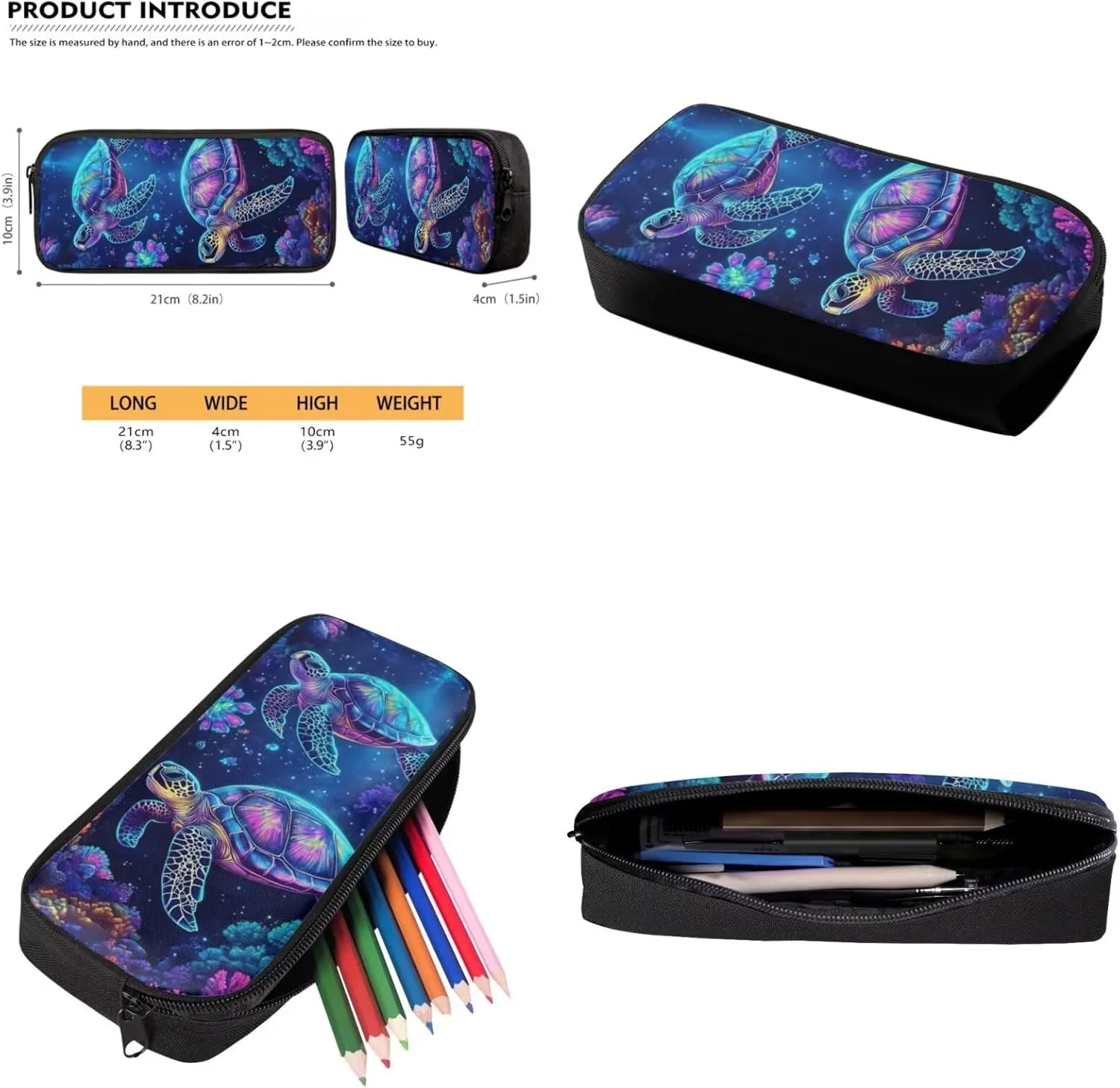 Blue Sea Turtle Print Kids Backpack 3 Pieces Set Large Capacity School Bags with Heat Insulated Lunch Bags and Small Pencil Bags 3 Pack