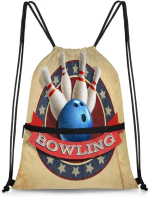 Bowling Sport Ball Drawstring Backpack Waterproof Sports Drawstring Gym Bags for Women Men String Sackpack with Zipper Pocket Lightweight Small Cinch Bag