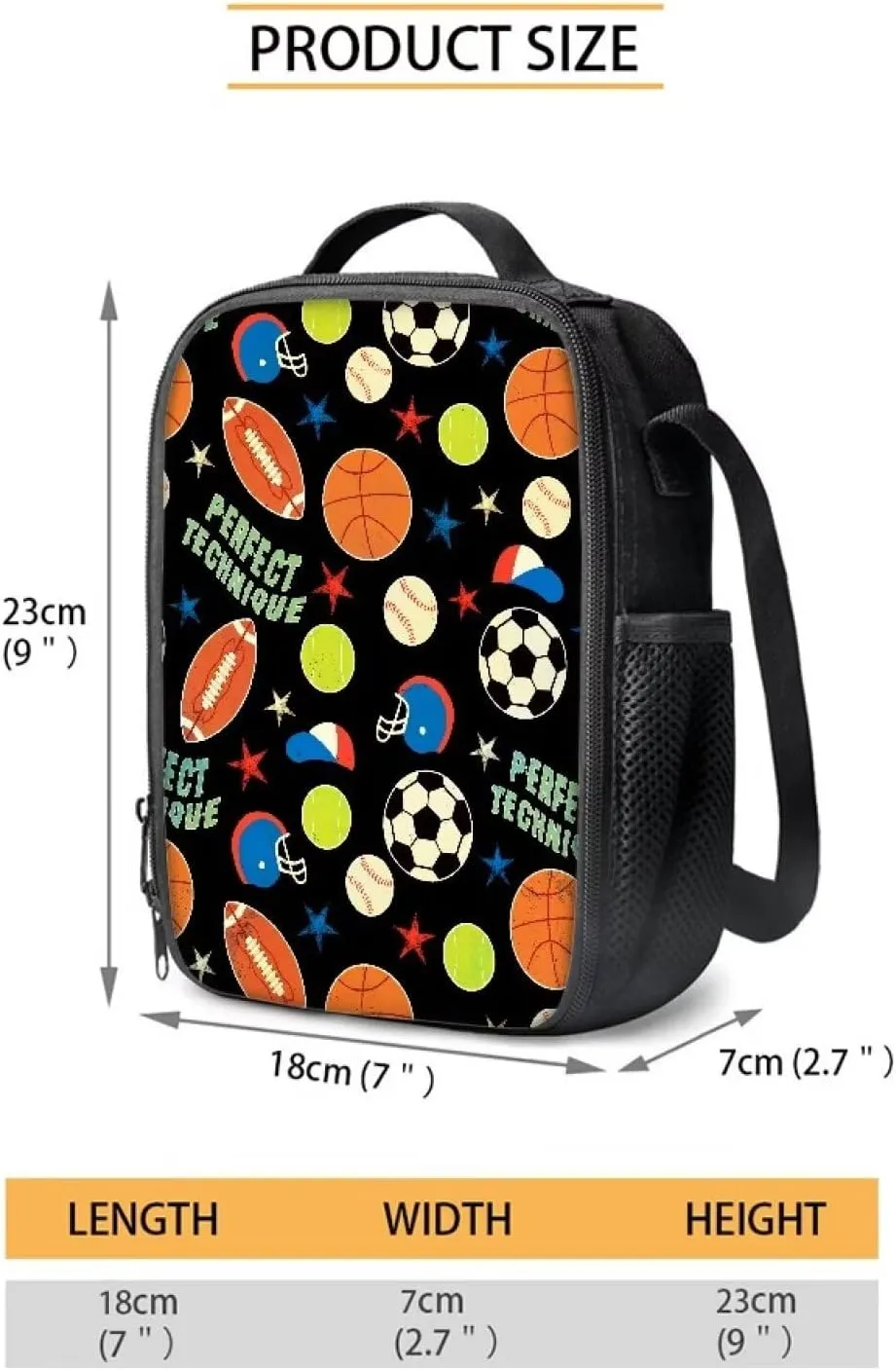 Boys School Backpack with Lunch Bag 3 in 1 Balls Print Pen Case for Kids Elementary School Backpack 17 inch with Laptop Compartment and Insulated Lunch Box with Zipper Pockets