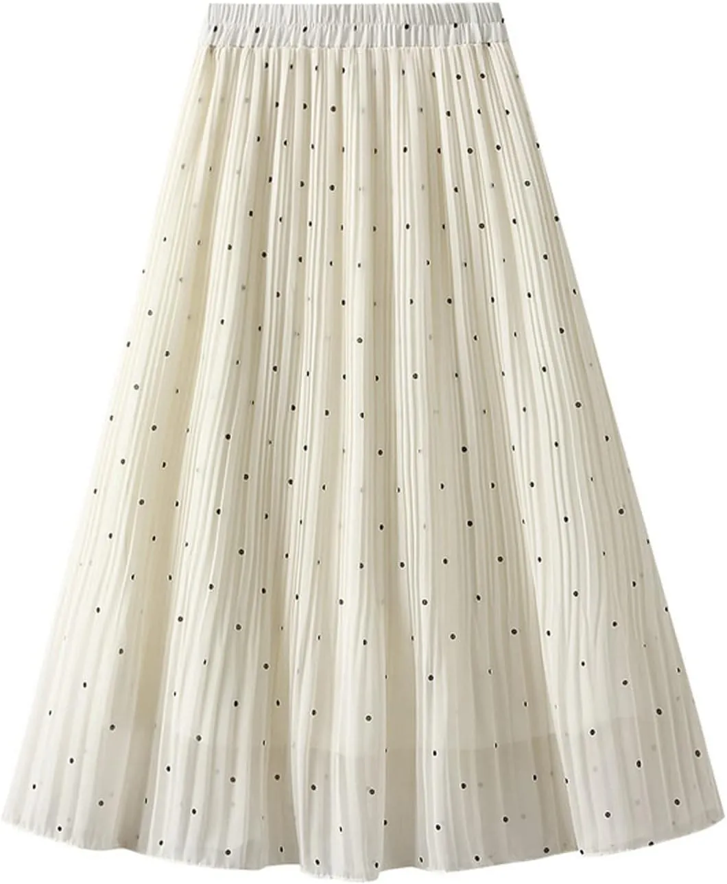 BTDECLAR Polka Dot Chiffon Skirts for Women Trendy Casual Bohemia Summer Pleated Skirt Elastic Waist Swing A-Line Midi Skirts