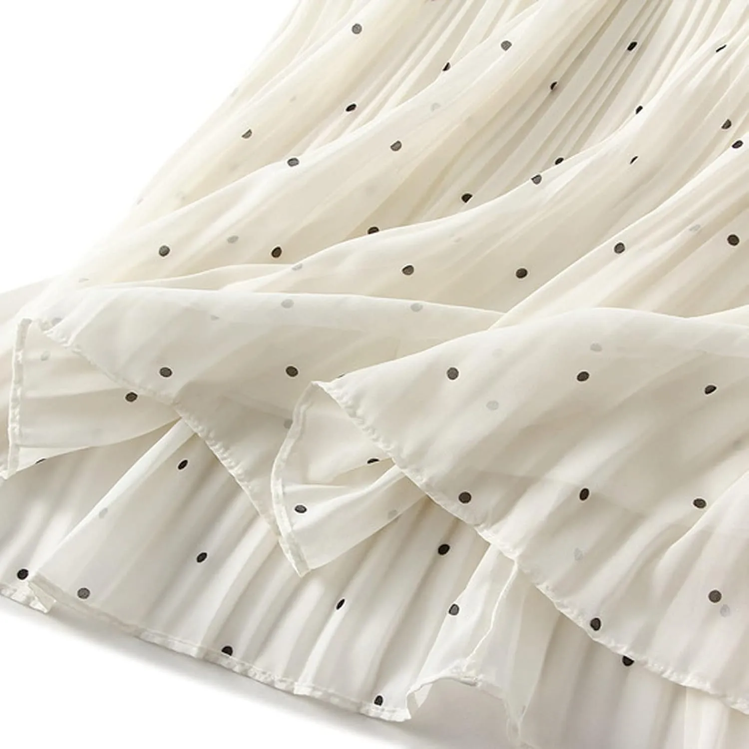 BTDECLAR Polka Dot Chiffon Skirts for Women Trendy Casual Bohemia Summer Pleated Skirt Elastic Waist Swing A-Line Midi Skirts