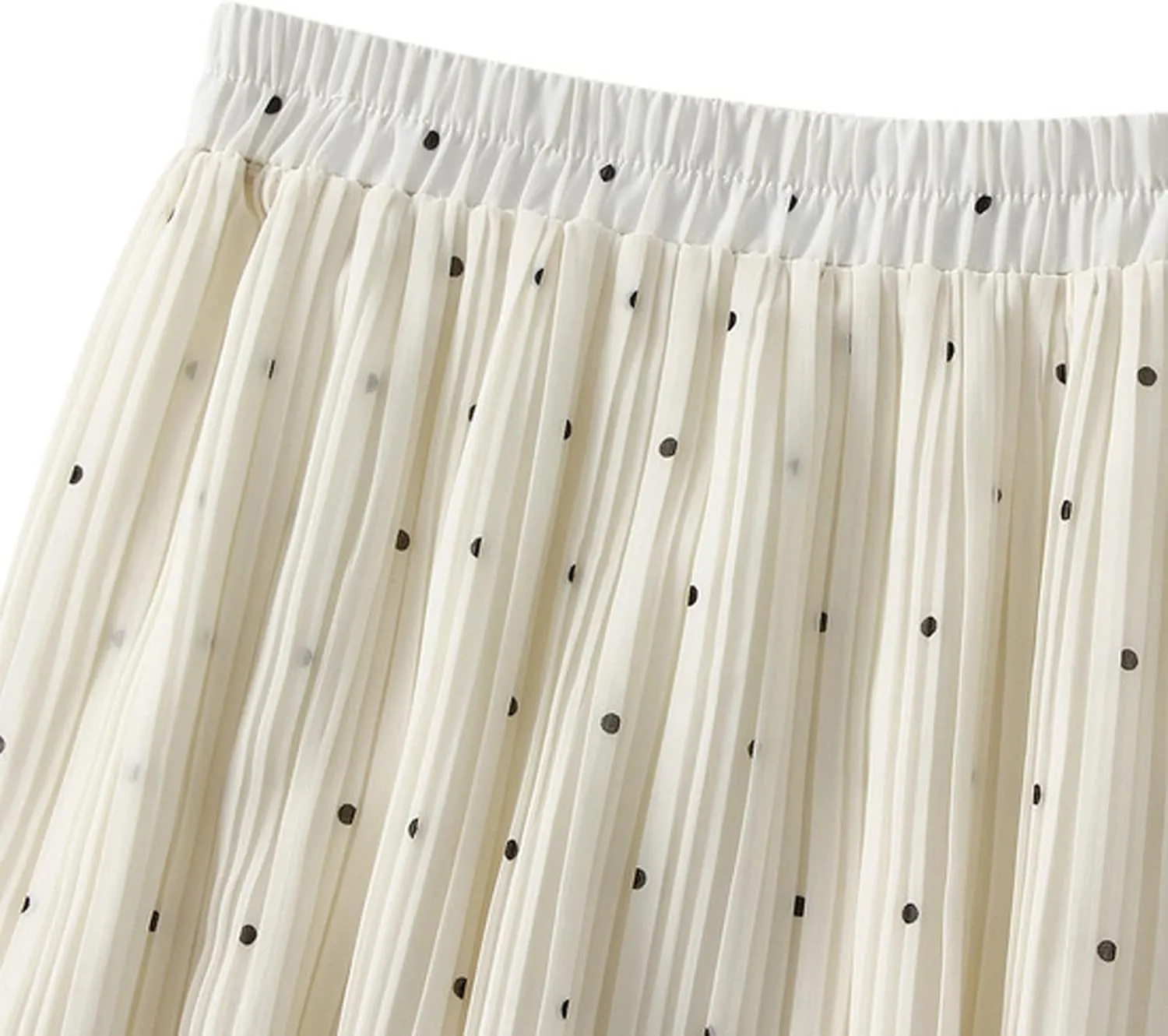 BTDECLAR Polka Dot Chiffon Skirts for Women Trendy Casual Bohemia Summer Pleated Skirt Elastic Waist Swing A-Line Midi Skirts