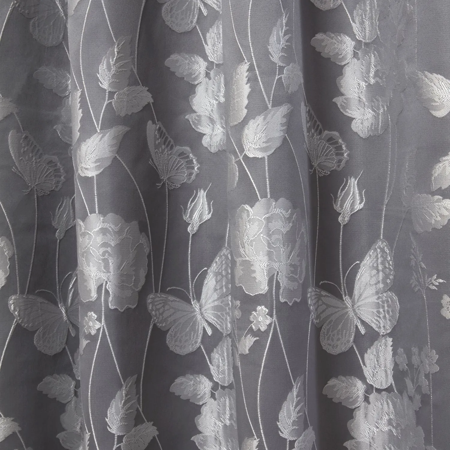 Butterfly Meadow Silver Grey Lined Eyelet Jacquard Curtains