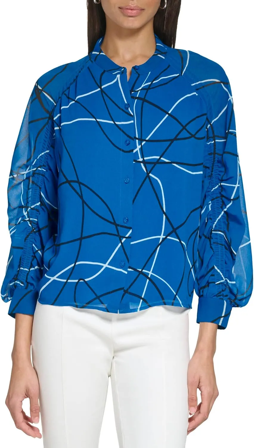 Calvin Klein Women's Button Front Long Sleeve Blouse